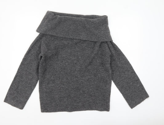 H&M Women’s Grey Cowl Neck Chunky Knit Jumper Size S