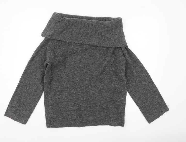 H&M Women’s Grey Cowl Neck Chunky Knit Jumper Size S