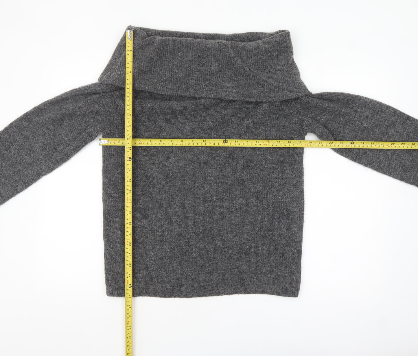 H&M Women’s Grey Cowl Neck Chunky Knit Jumper Size S