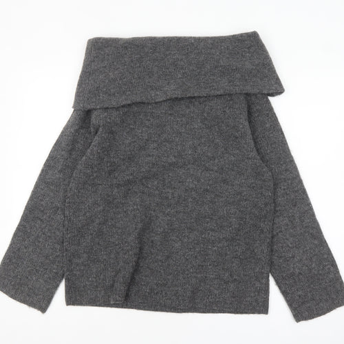 H&M Women’s Grey Cowl Neck Chunky Knit Jumper Size S