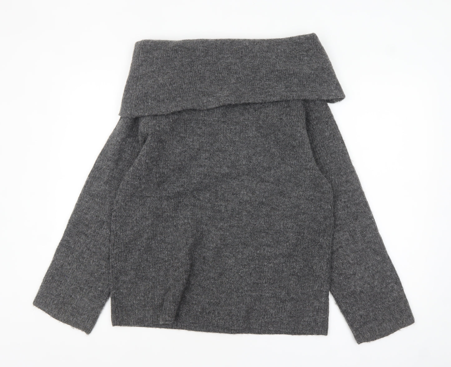 H&M Women’s Grey Cowl Neck Chunky Knit Jumper Size S
