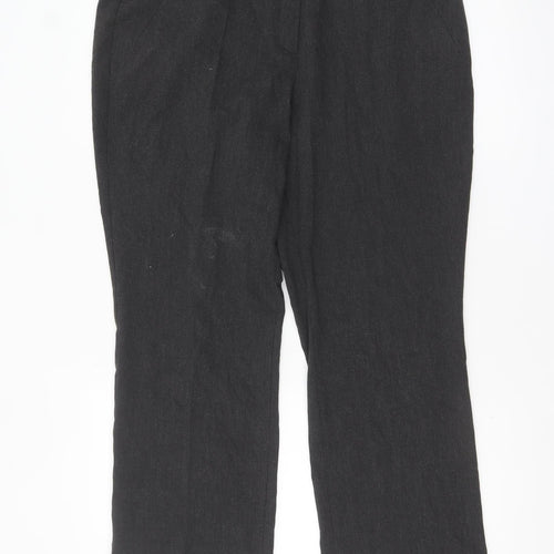 Marks and Spencer Women Grey Wool Blend Straight Leg Trousers UK 16 Short