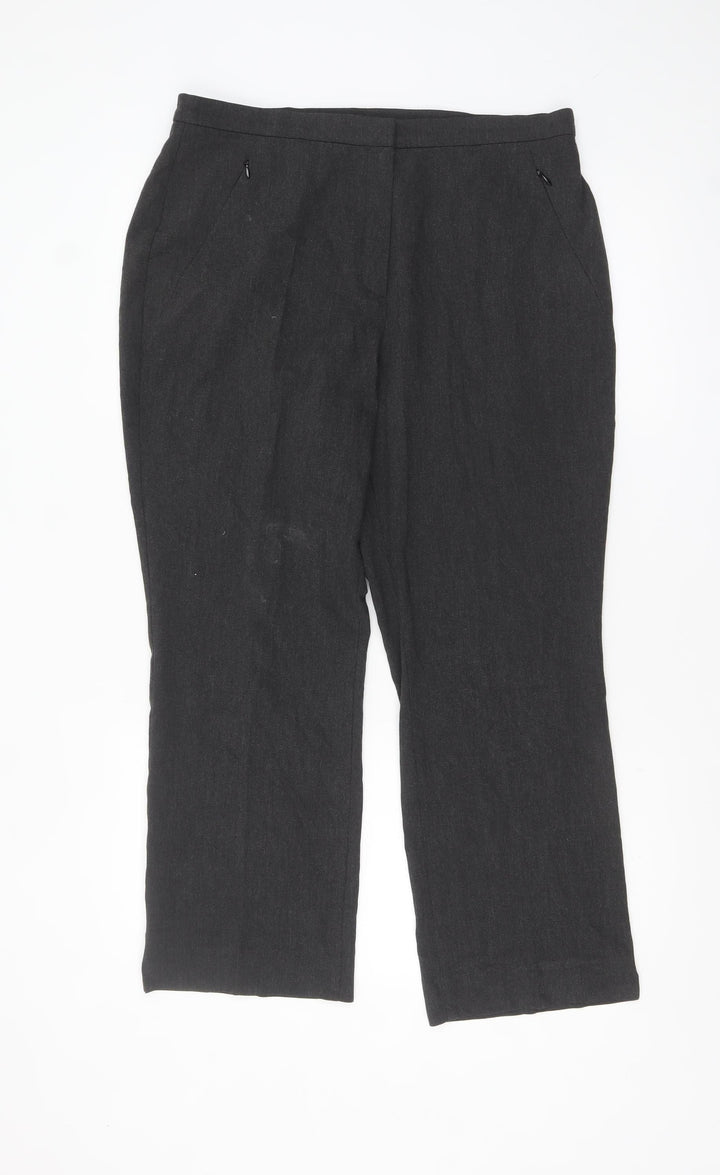 Marks and Spencer Women Grey Wool Blend Straight Leg Trousers UK 16 Short