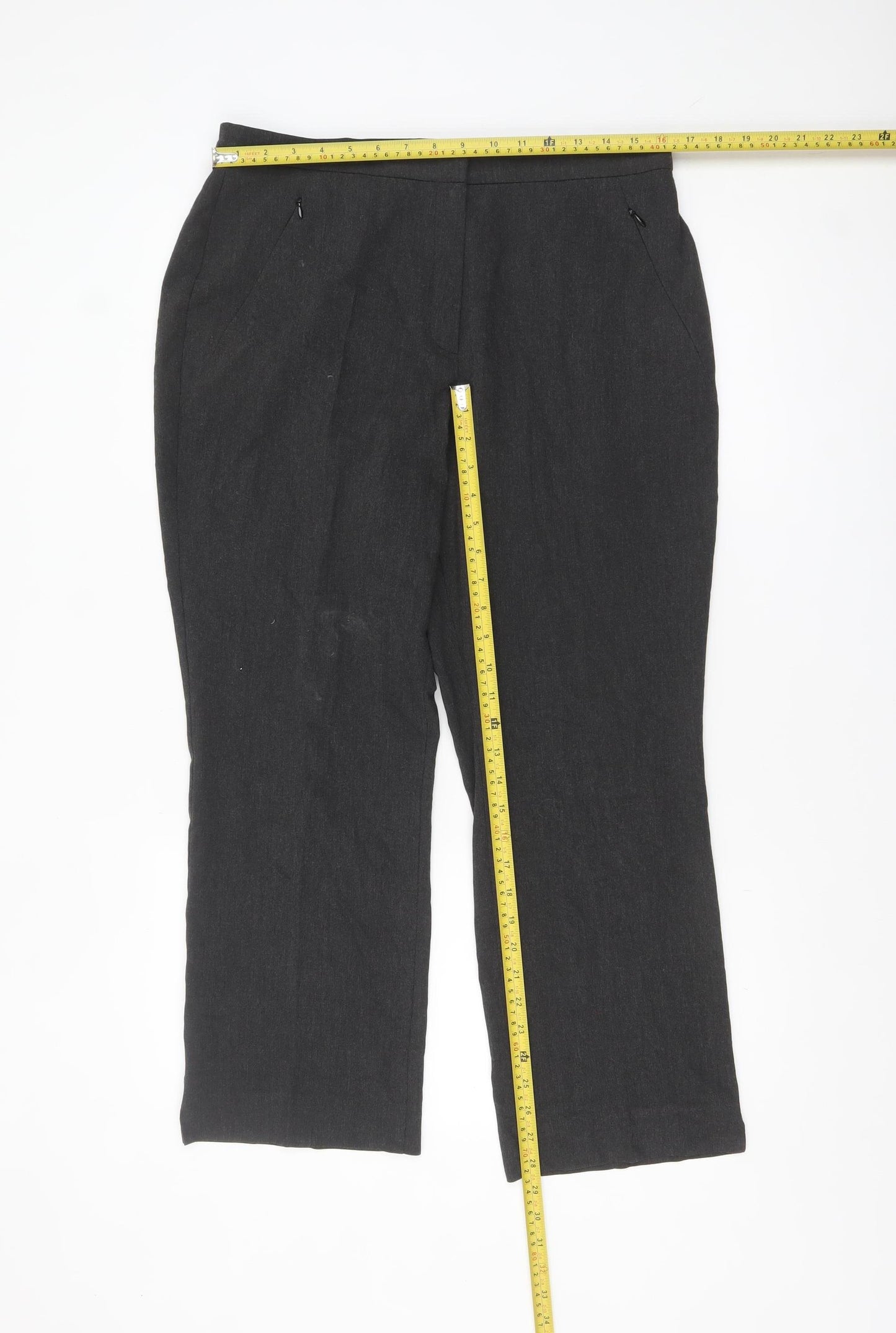 Marks and Spencer Women Grey Wool Blend Straight Leg Trousers UK 16 Short