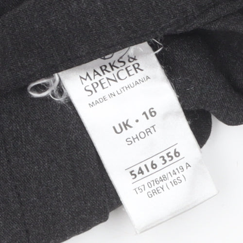 Marks and Spencer Women Grey Wool Blend Straight Leg Trousers UK 16 Short
