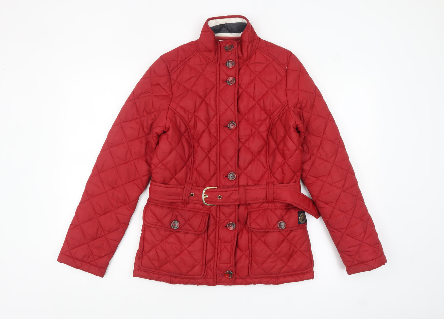 Joules Women's Red Quilted Belted Jacket Size 8