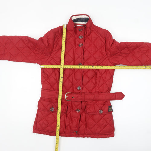Joules Women's Red Quilted Belted Jacket Size 8
