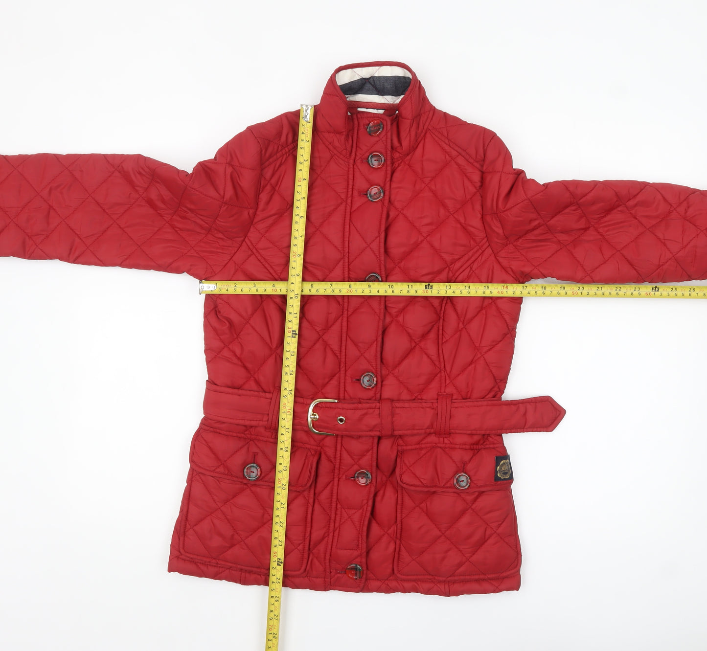 Joules Women's Red Quilted Belted Jacket Size 8
