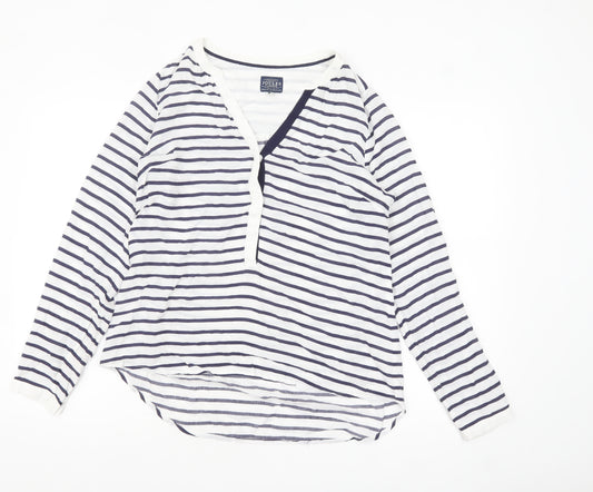 Joules Women's White Navy Striped Viscose Henley Jumper UK 12