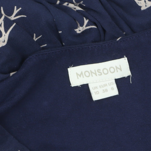 Monsoon Women’s Blue Bird Print Wrap Dress Size 10