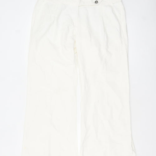 Savida Women’s Ivory Wide-Leg Cotton Linen Trousers Size 14