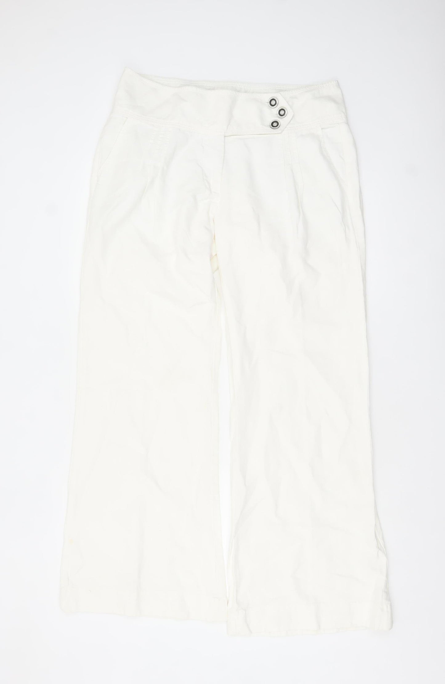 Savida Women’s Ivory Wide-Leg Cotton Linen Trousers Size 14