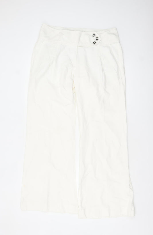 Savida Women’s Ivory Wide-Leg Cotton Linen Trousers Size 14