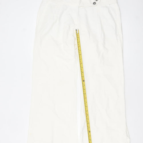Savida Women’s Ivory Wide-Leg Cotton Linen Trousers Size 14
