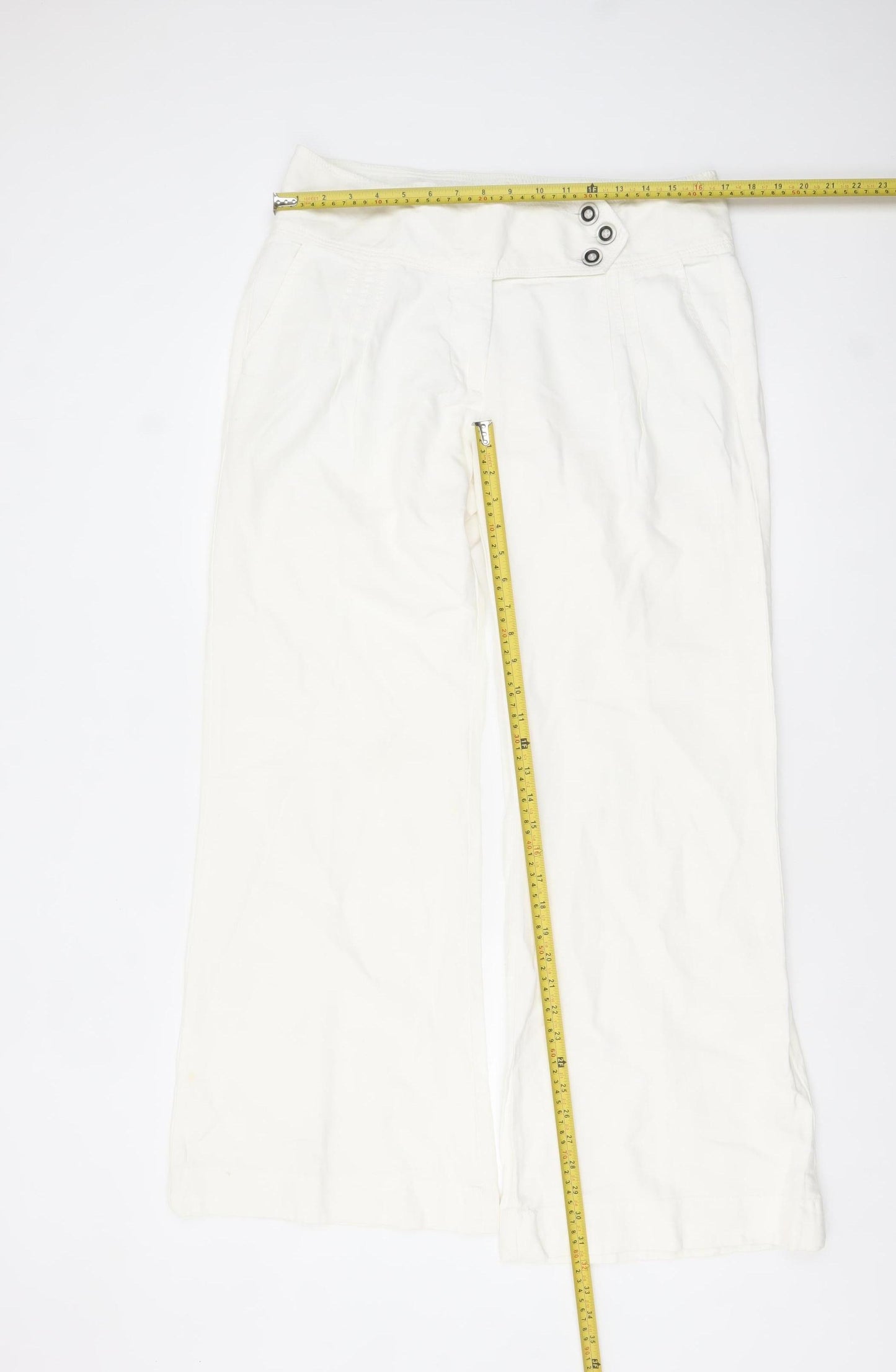 Savida Women’s Ivory Wide-Leg Cotton Linen Trousers Size 14