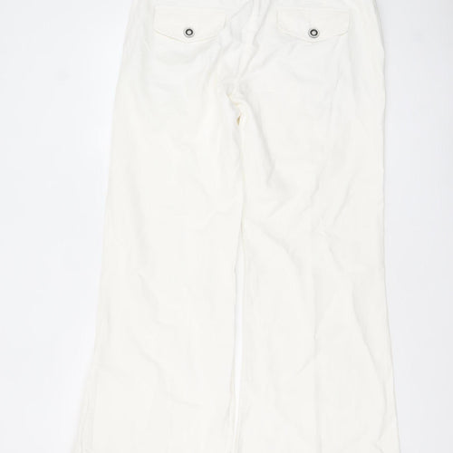 Savida Women’s Ivory Wide-Leg Cotton Linen Trousers Size 14