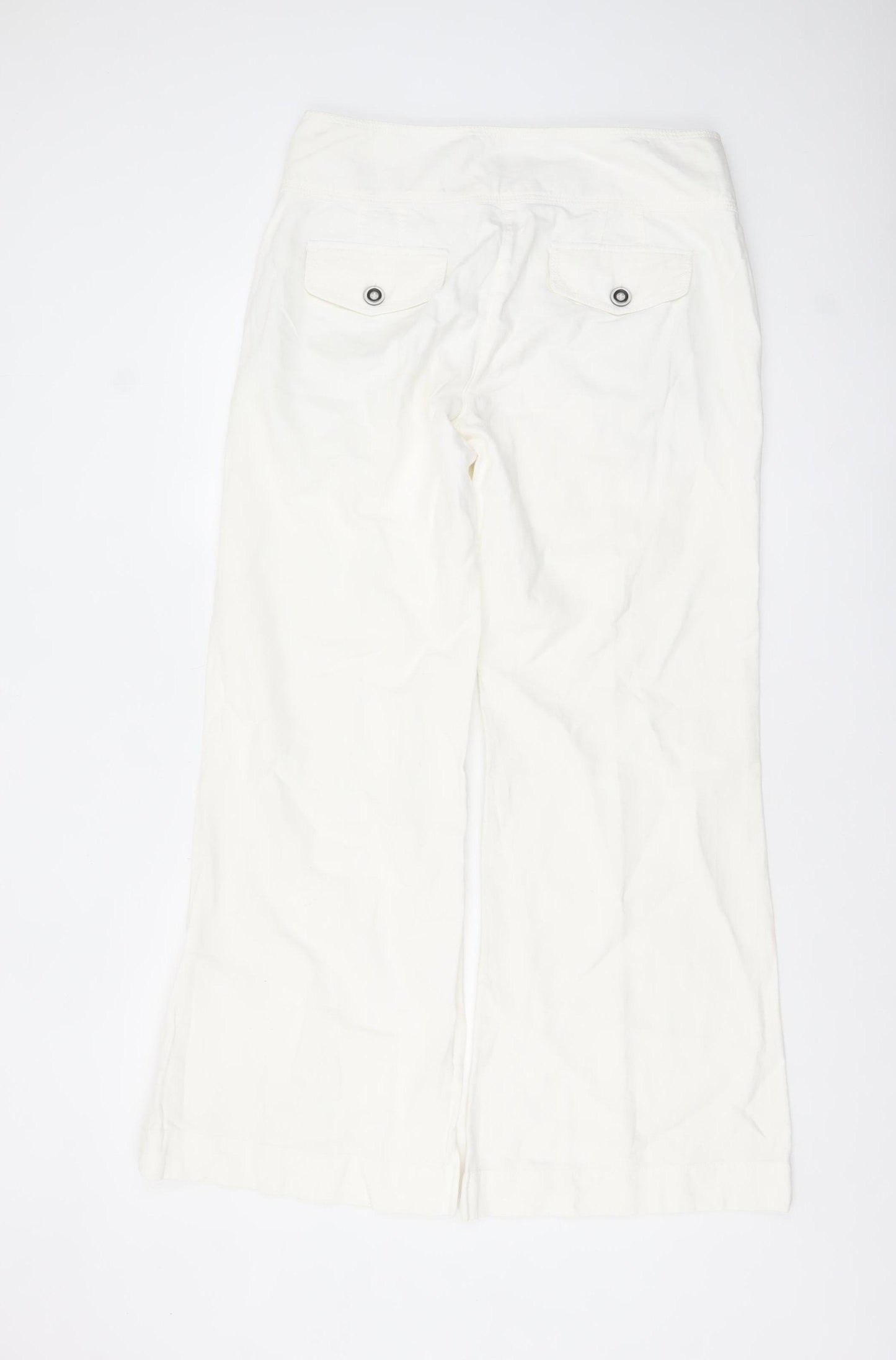 Savida Women’s Ivory Wide-Leg Cotton Linen Trousers Size 14