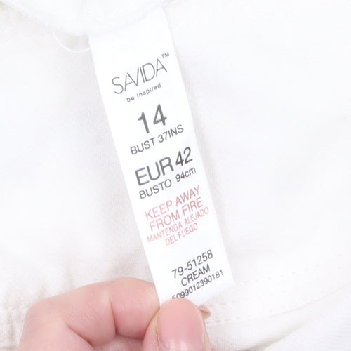 Savida Women’s Ivory Wide-Leg Cotton Linen Trousers Size 14