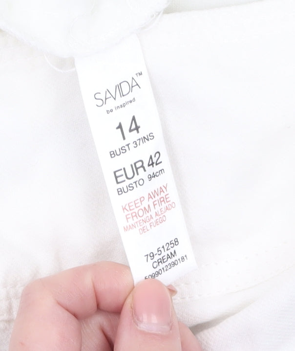 Savida Women’s Ivory Wide-Leg Cotton Linen Trousers Size 14