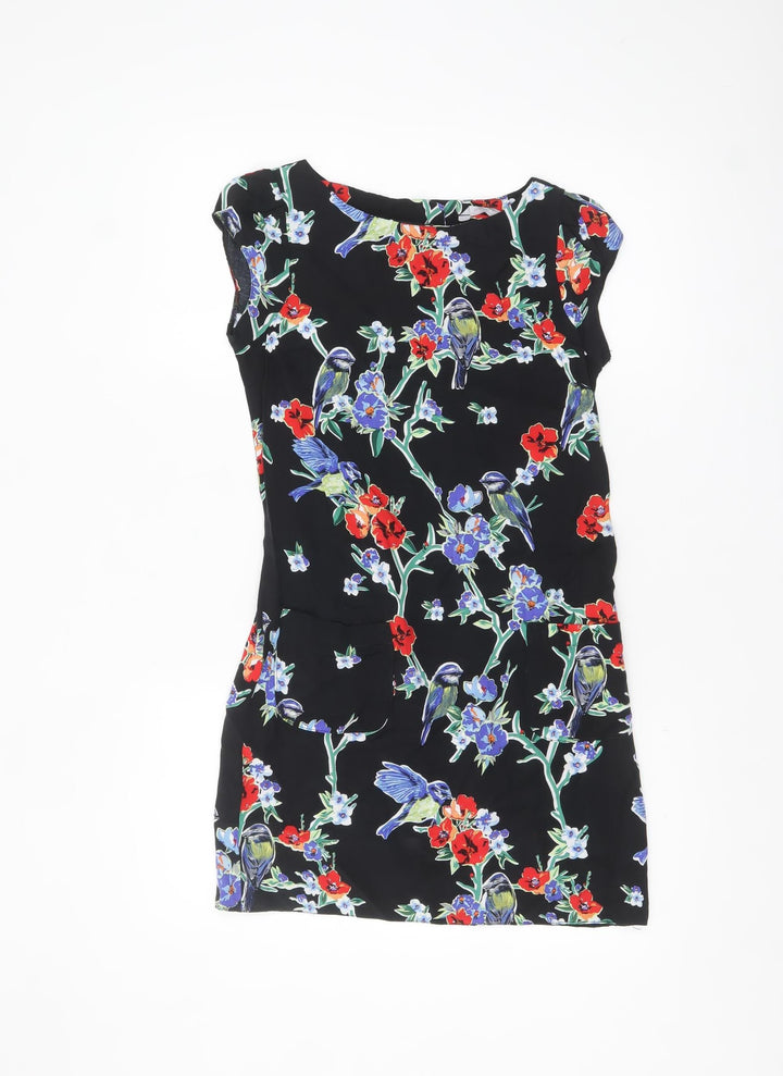 Red Herring Women's Black Floral Bird Shift Dress Size 8