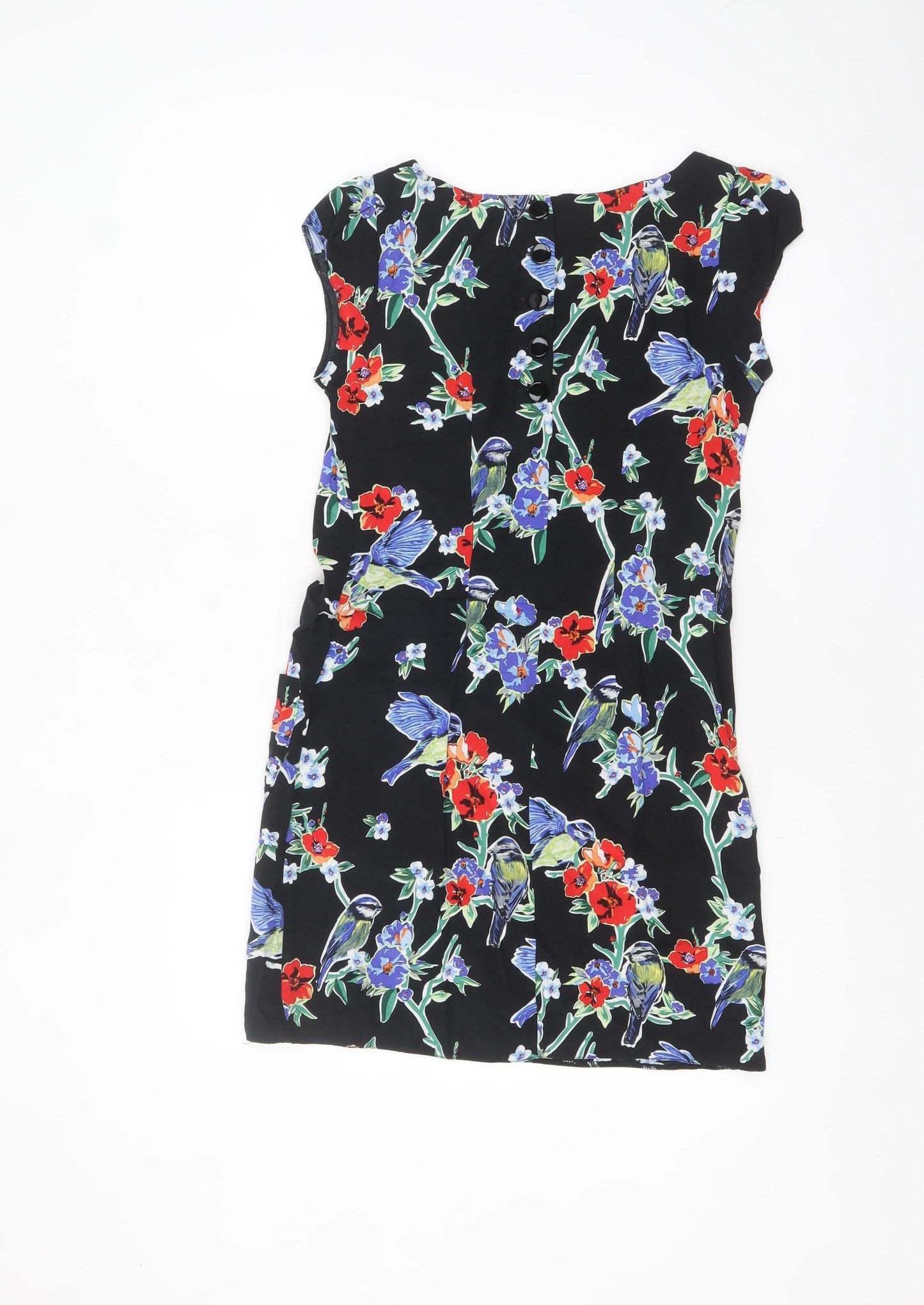 Red Herring Women's Black Floral Bird Shift Dress Size 8