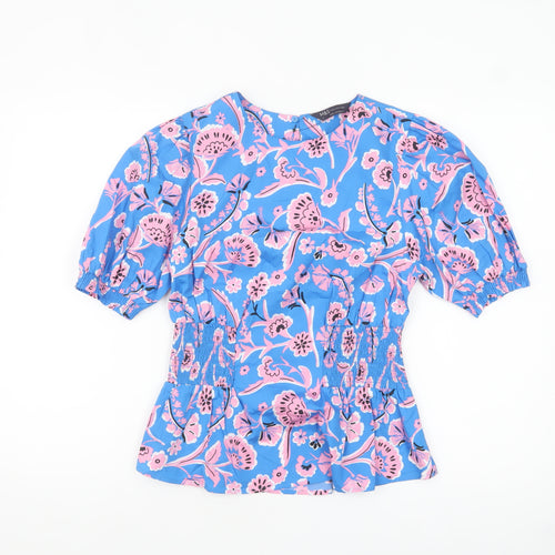 Marks and Spencer Women Blue Floral Cotton Tunic Blouse Size 6