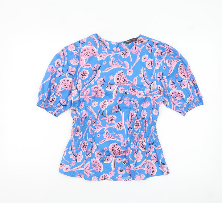Marks and Spencer Women Blue Floral Cotton Tunic Blouse Size 6
