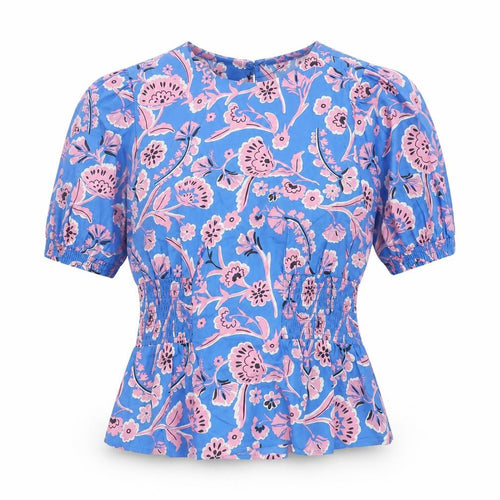 Marks and Spencer Women Blue Floral Cotton Tunic Blouse Size 6