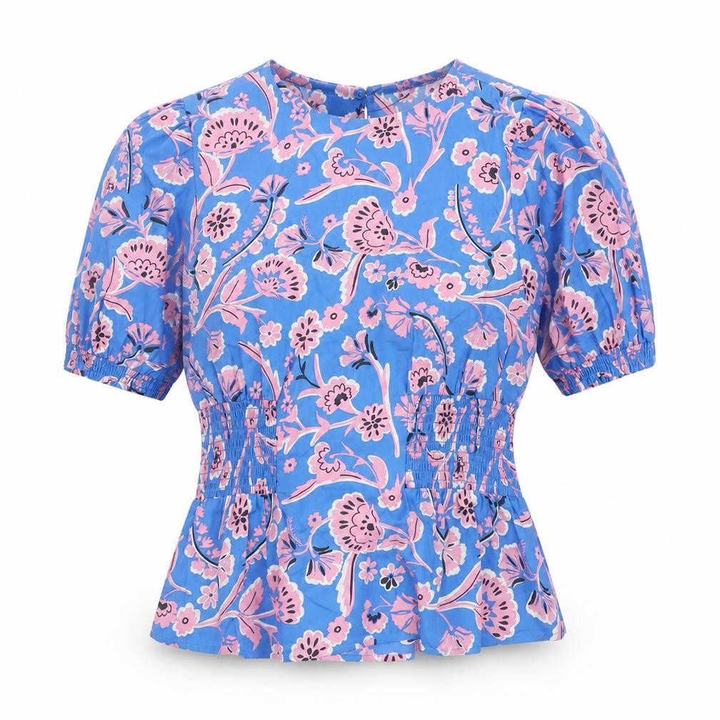 Marks and Spencer Women Blue Floral Cotton Tunic Blouse Size 6