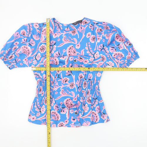 Marks and Spencer Women Blue Floral Cotton Tunic Blouse Size 6