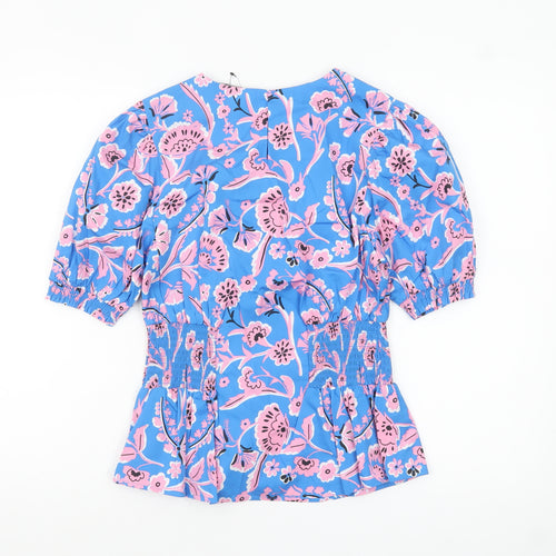 Marks and Spencer Women Blue Floral Cotton Tunic Blouse Size 6