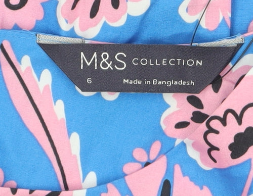 Marks and Spencer Women Blue Floral Cotton Tunic Blouse Size 6