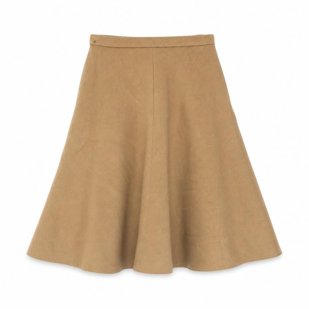 Front view of Marks & Spencer women’s beige wool blend a-line midi skirt, size UK 12