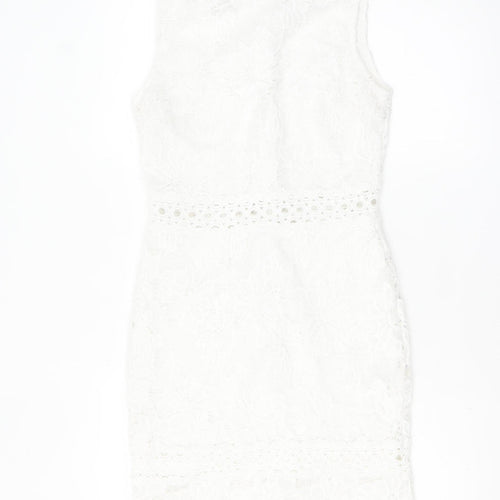 Parisian Women White Lace Bodycon Dress Size 10 Sleeveless Party