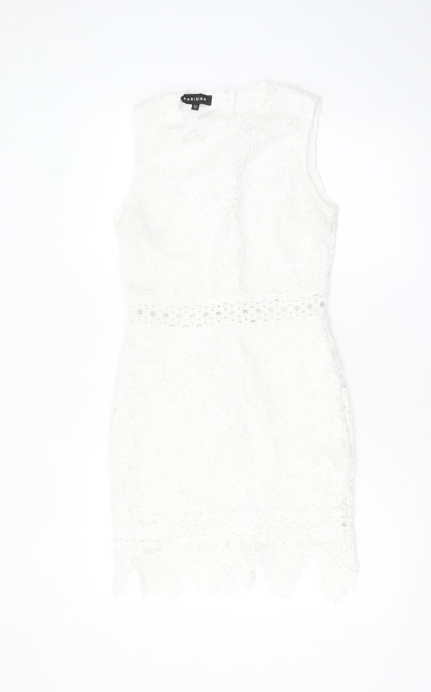Parisian Women White Lace Bodycon Dress Size 10 Sleeveless Party