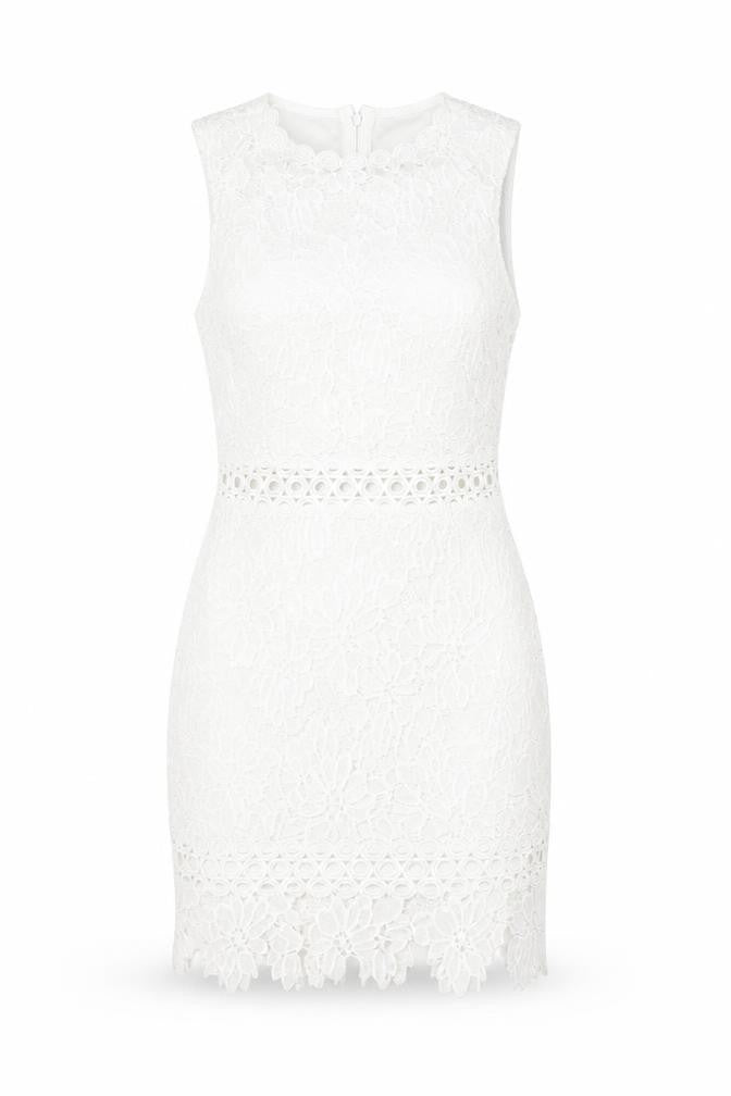 Parisian Women White Lace Bodycon Dress Size 10 Sleeveless Party