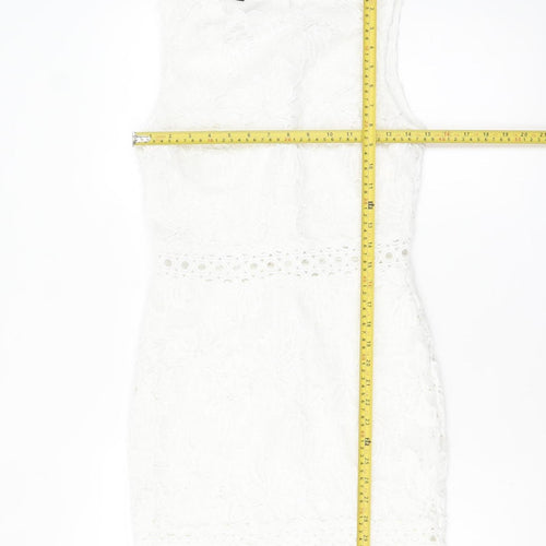 Parisian Women White Lace Bodycon Dress Size 10 Sleeveless Party