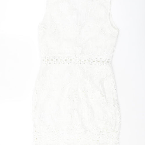 Parisian Women White Lace Bodycon Dress Size 10 Sleeveless Party