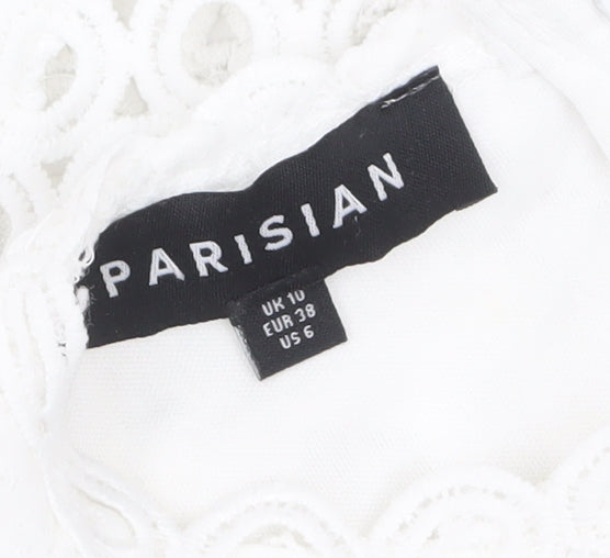 Parisian Women White Lace Bodycon Dress Size 10 Sleeveless Party