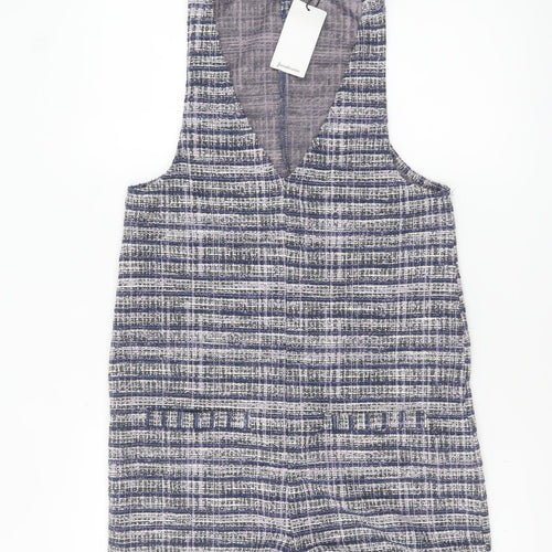 Stradivarius Women Blue Tweed Sleeveless V-Neck Playsuit Size S