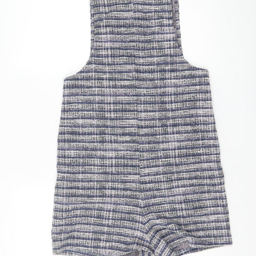 Stradivarius Women Blue Tweed Sleeveless V-Neck Playsuit Size S