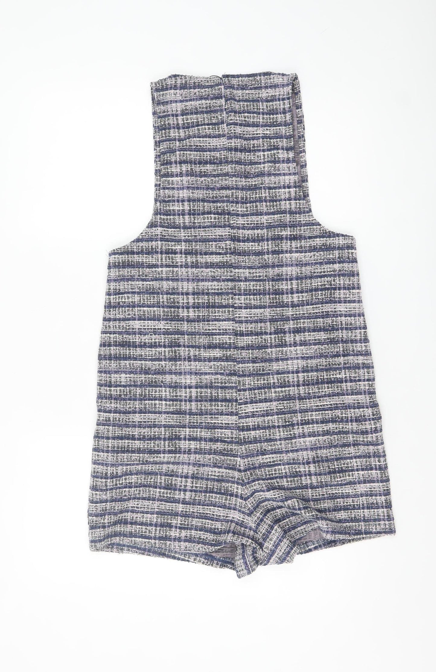 Stradivarius Women Blue Tweed Sleeveless V-Neck Playsuit Size S