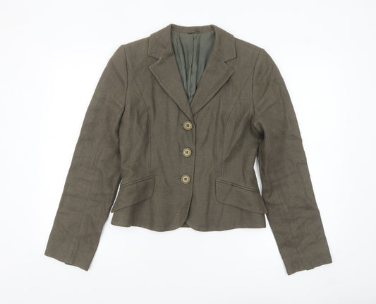Hobbs Women Brown Linen Tailored Suit Jacket Size 10 Classic Workwear