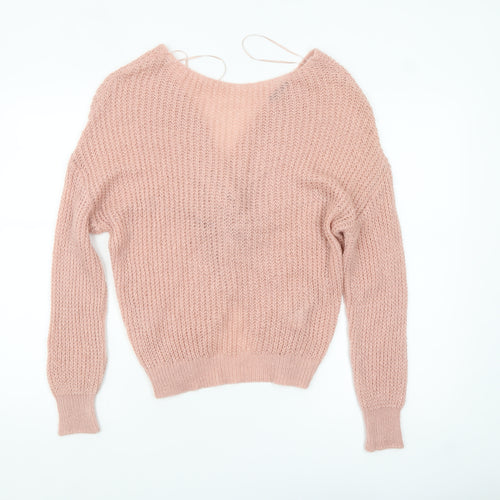 Roman Women’s Pink Chunky Knit V-Neck Pullover Jumper Size 12