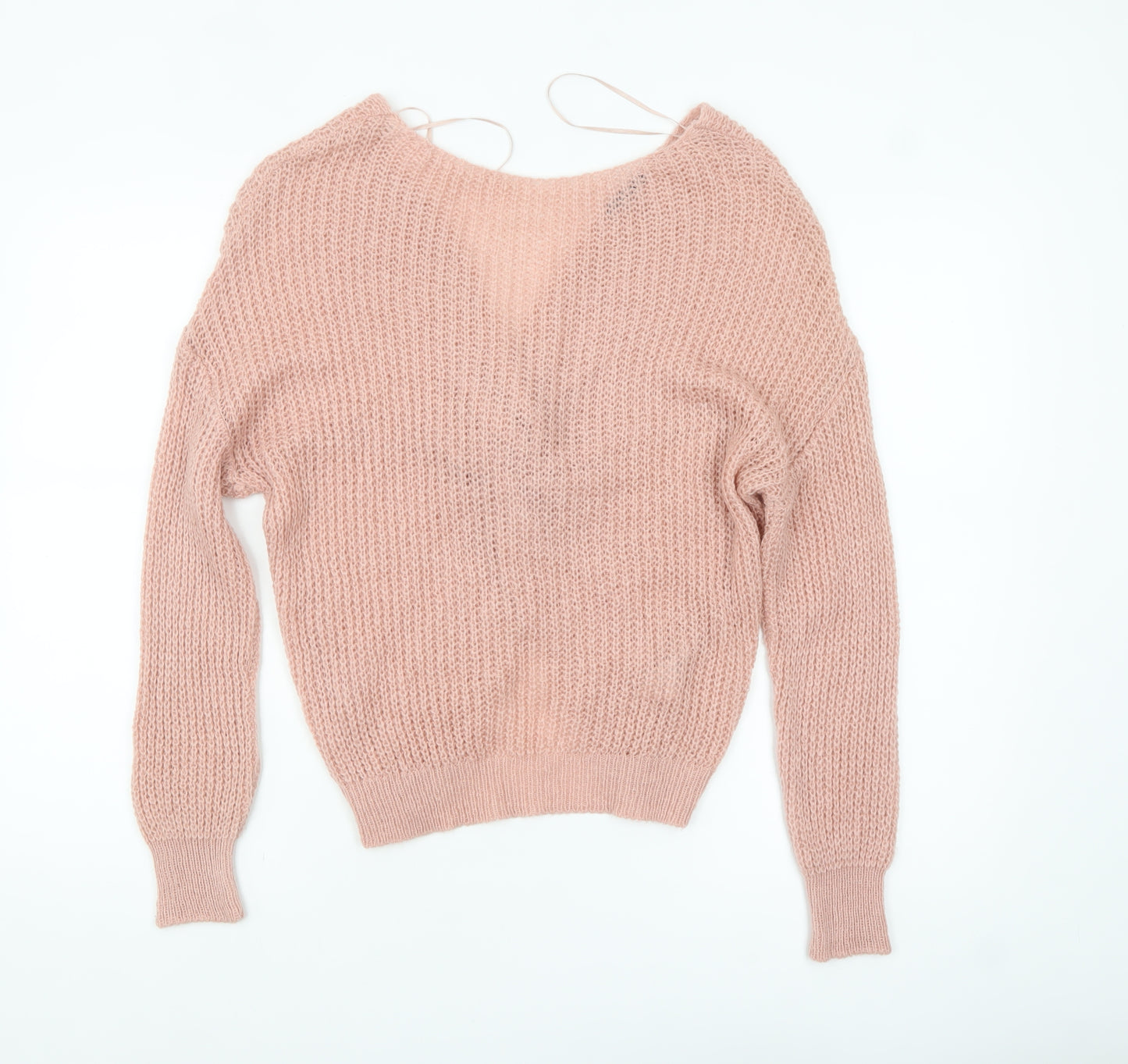 Roman Women’s Pink Chunky Knit V-Neck Pullover Jumper Size 12