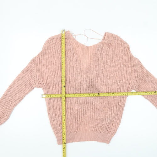 Roman Women’s Pink Chunky Knit V-Neck Pullover Jumper Size 12