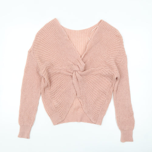 Roman Women’s Pink Chunky Knit V-Neck Pullover Jumper Size 12
