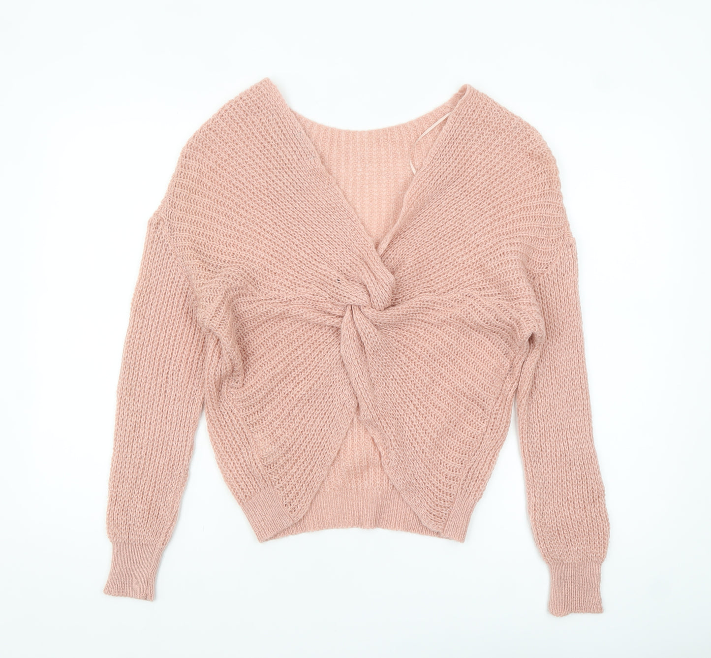 Roman Women’s Pink Chunky Knit V-Neck Pullover Jumper Size 12