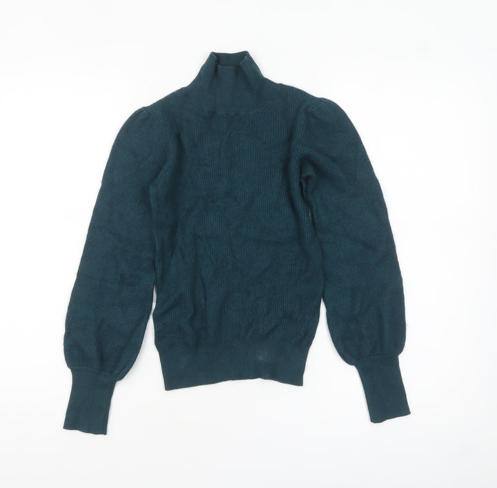 Hush Women’s Green Mock Neck Wool Blend Pullover Jumper XS