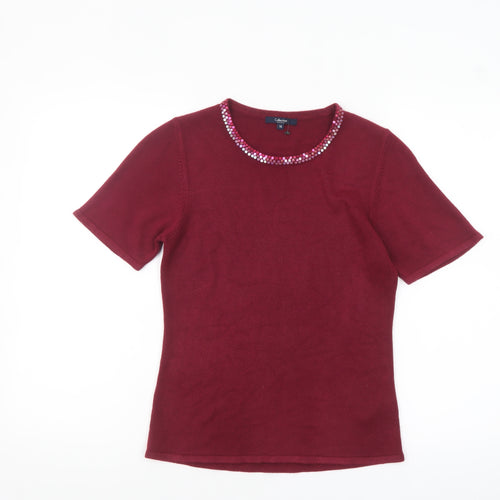 Debenhams Women Red Sequin Crew Neck Short Sleeve Jumper Size 10